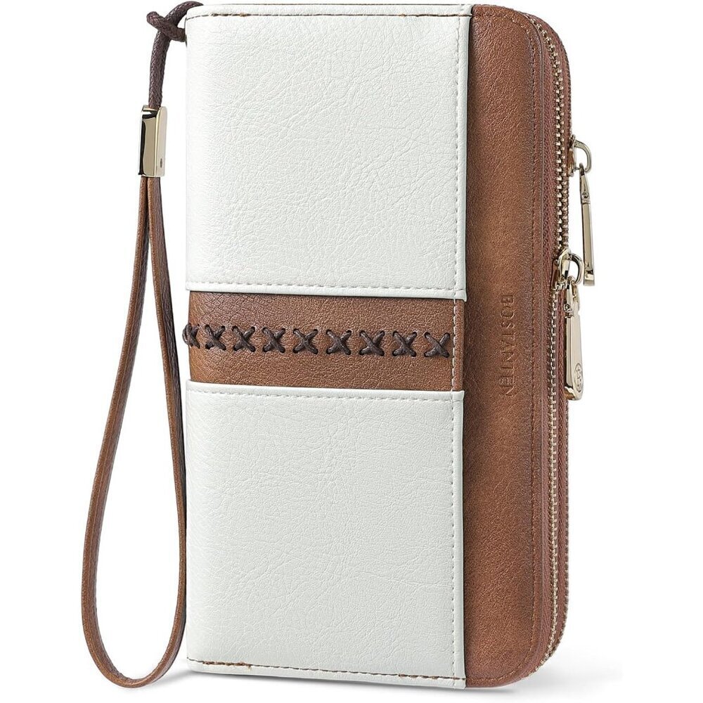 Wallets for Women Leather RFID Double Zipper Around Credit Card Holder Large Cap